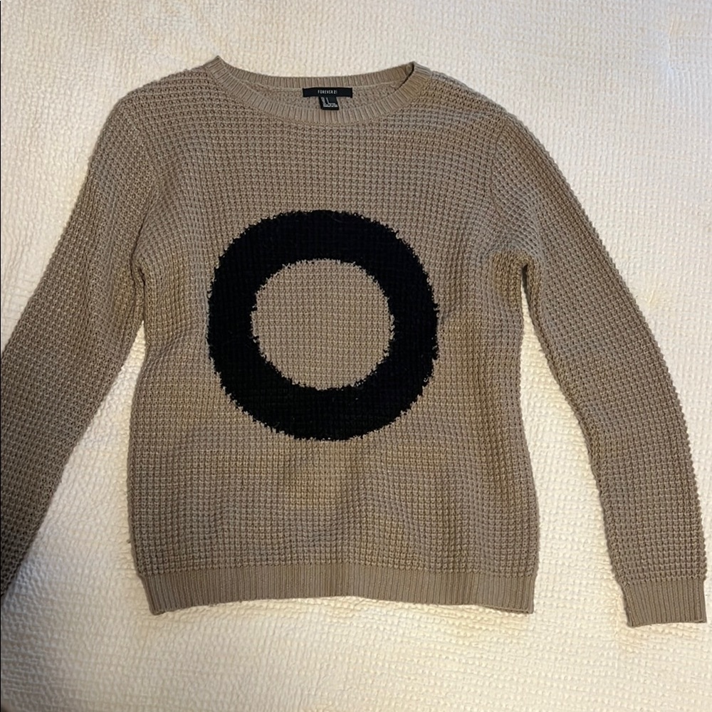 Forever 21 Tan and Black Geometric Crew Neck Sweater
